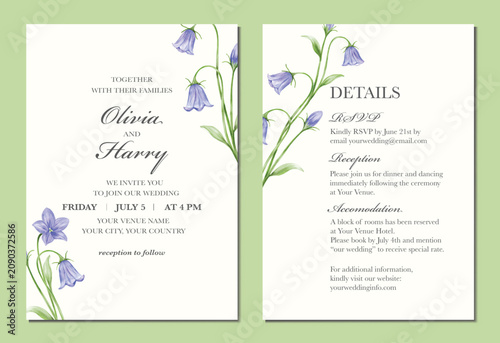Watercolor bluebell flowers as wedding invitation