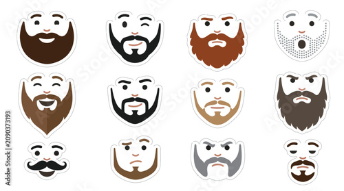 Collection of cartoon faces with different beard styles and expressions.