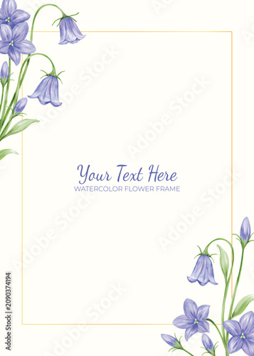 Watercolor Bluebell Flowers as Background Frame