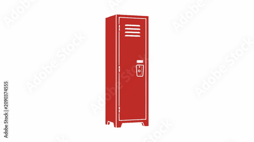 Red Metal School Locker Single Unit Illustration.
