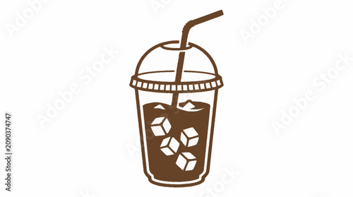 Cuadro en lienzo Refreshing Iced Coffee Drink with Ice Cubes and Straw.
