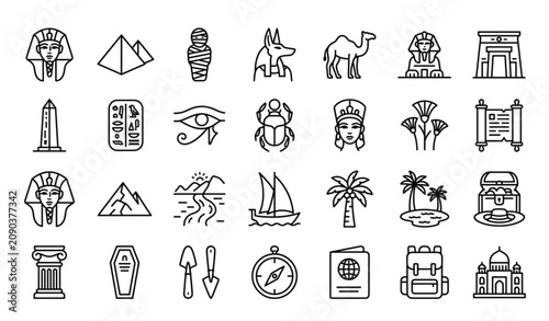 Foto Egypt Monoline Icon Pack Featuring Ancient Civilization Pharaoh Pyramid and Trav