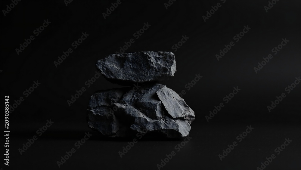Naklejka premium Close-up of Raw Mineral Rock Fragment on Black Background with Dramatic Lighting