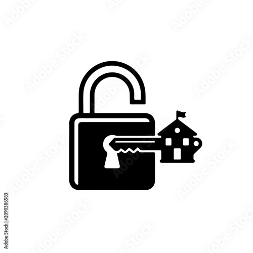Conceptual black and white icon featuring an open padlock and a key designed with school-inspired elements, representing education as the key to a bright future.
