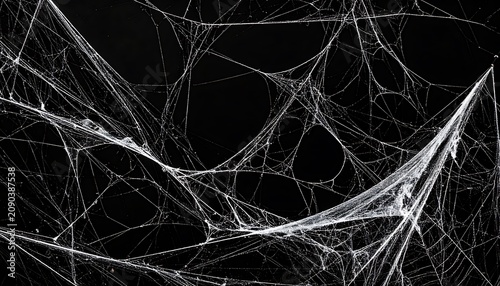 Intricate spider web detailed structure with fine threads on dark background, natural abstract pattern, macro photography