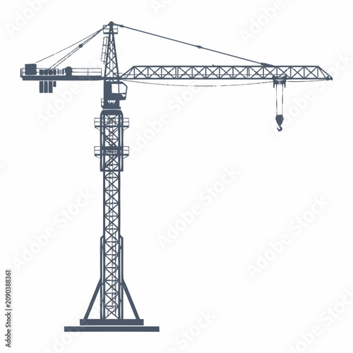 Konstfotografi Towering Construction Crane Silhouette Against White Background.