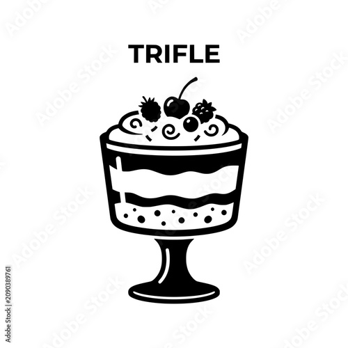 Elegant Trifle Dessert in Glass Cup with Fruits and Cream.