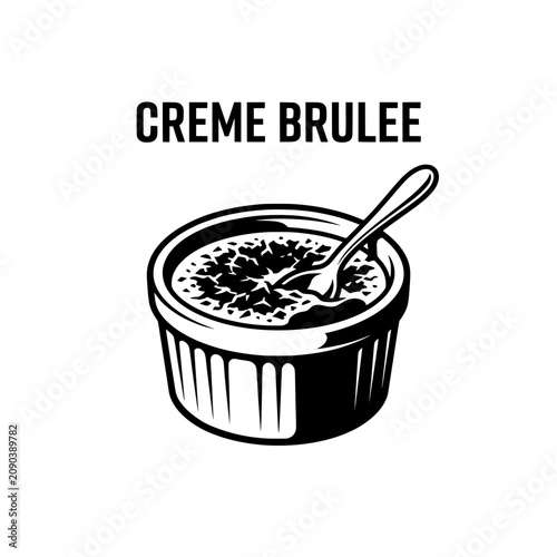 Creme Brulee Dessert in Ramekin with Spoon.