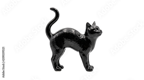 Vintage black cat figurine, antique cast iron feline sculpture, decorative metal kitten ornament for home decor and halloween isolated PNG with Transparent Background