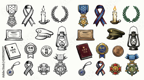 Foto Collection of Symbols Representing Honor, Remembrance, and Service