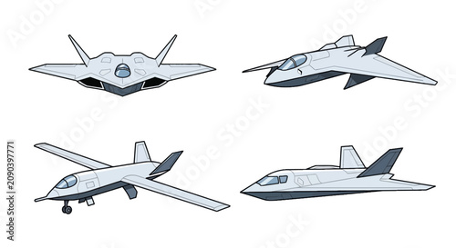 Fotografie Collection of various stealth fighter jet and drone designs