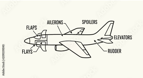 Obraz na płótnie Diagram of aircraft flight control surfaces and anatomy