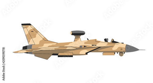 Obraz na płótnie Desert camouflage surveillance fighter jet with radar dome