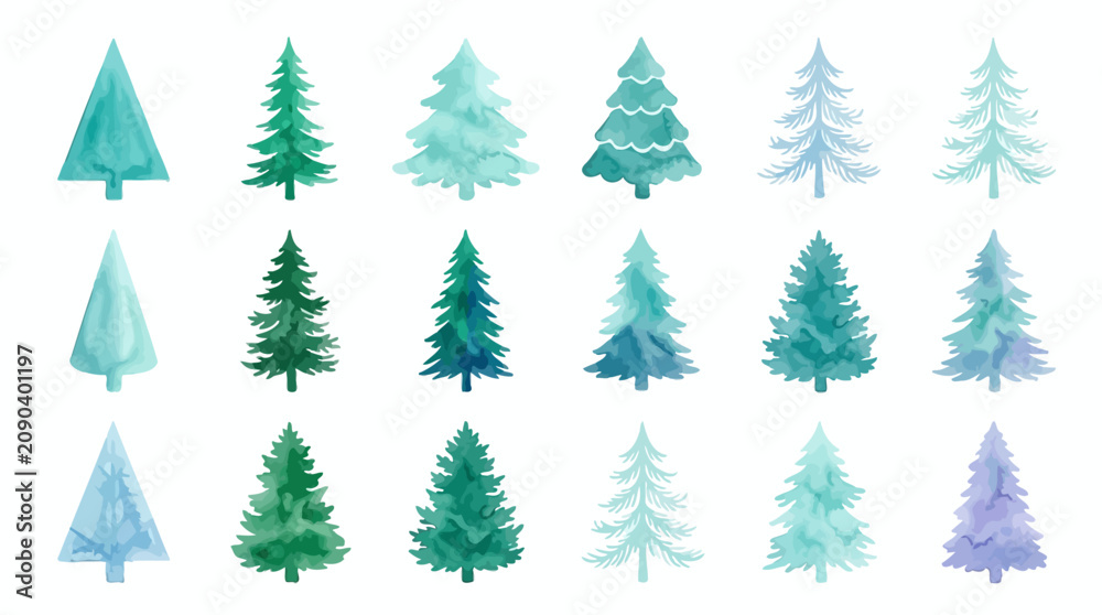 Obraz premium Create a collection of minimalist watercolor Christmas tree illustrations.