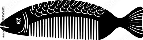 Принти на полотні Black and white fish comb illustration