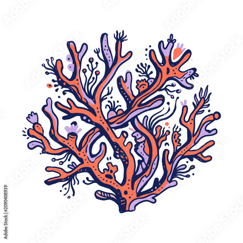 Hand drawn vector illustration of coral reef element isolated on white background