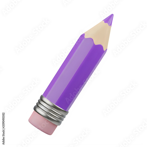 Purple pencil, colorful stationery, school supplies, illustration