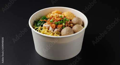 Bakso Mie Ayam Indonesian Meatball Noodles in Takeout Paper Bowl