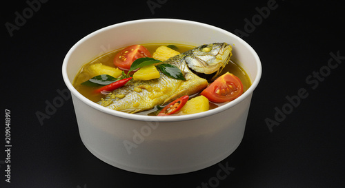 Traditional Fish Soup with Tomato and Chili in Takeaway Bowl
