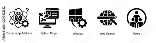Web Navigation icon set vector illustration featuring user browsing,search systems,and dynamic internet access concepts.