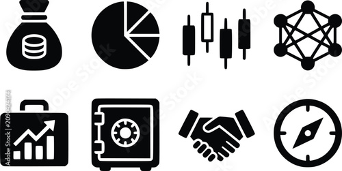 Set of black business and finance icons