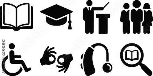 Set of education and accessibility icon symbols