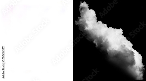 Fotografie Isolated white cloud on black background, fluffy cumulus cloud cutout for photo