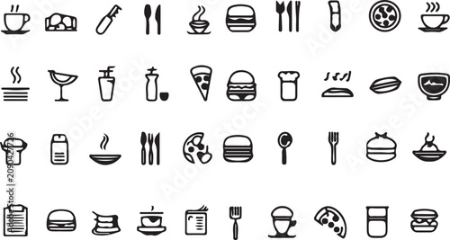 Minimalist food and restaurant line icon set for menu design