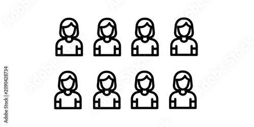 Team of female user avatars icon set