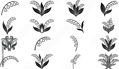 Foto Lily of the valley flower vector icon collection featuring delicate spring bell