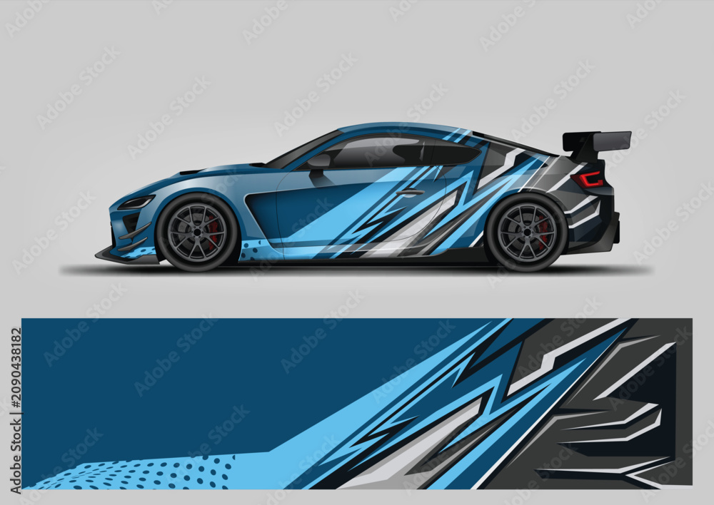 Fototapeta premium Sky Blue Dynamic Sport Car Livery Vector Design