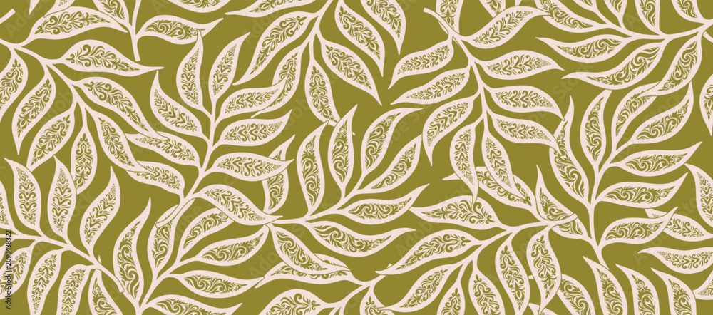 Naklejka premium Abstract floral leaf seamless pattern with baroque style. floral pattern background. 