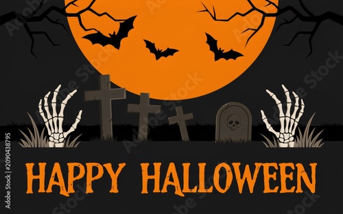 Happy halloween pixel art with bats and skeleton hands