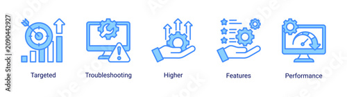 Network Operations icon set vector illustration featuring troubleshooting,performance,and internet service optimization concepts.