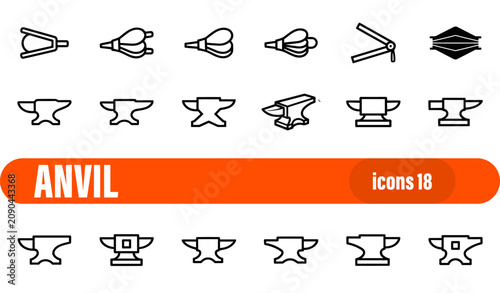 Photos Set of 18 Blacksmith Anvil and Metalworking Icons