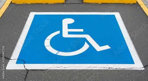 Blue Wheelchair Accessible Parking Symbol Painted on Asphalt Pavement