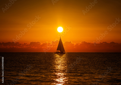 Landscape with a beautiful sunset on a quiet beach
