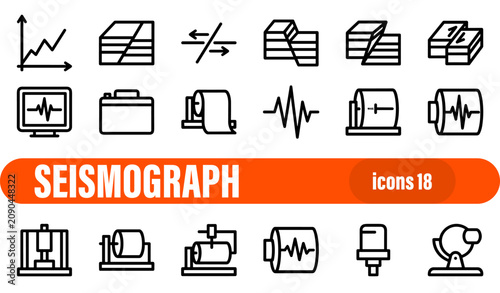 Obraz na płótnie Seismograph and earthquake geology icon set