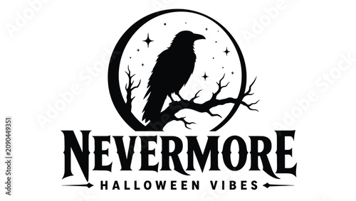 Foto Nevermore halloween vibes raven silhouette on moon vector illustration