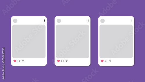 social media post templates. Grey templates. mockup social media. 3 post templates on Electric Purple background