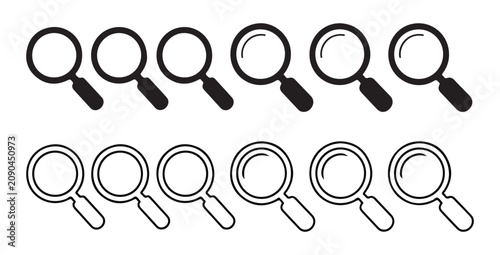 Konstfotografi Collection of solid and outline magnifying glass icons for web search functions and clean user interface design