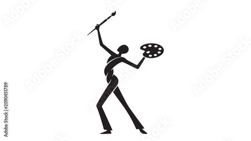 Abstract artist silhouette painting with brush and palette for creative design concepts