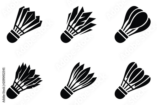 Foto Badminton shuttlecock feather birdie icon set, black vector illustration silhoue