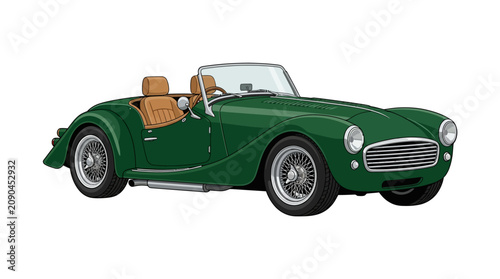 Schilderij op canvas Vector illustration of a classic green vintage roadster car.