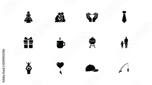 Tableau sur toile Modern minimalist black icon set featuring family bonding celebration with flat