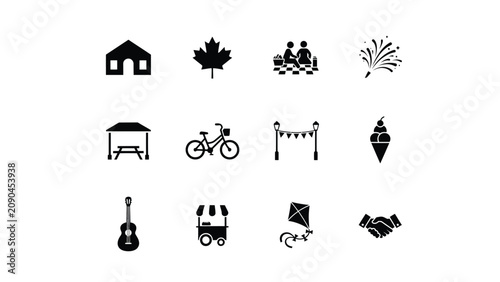 Flat vector icons set showcasing community celebration with bold style against neutral background versatile use digital design projects with representing community gatherings