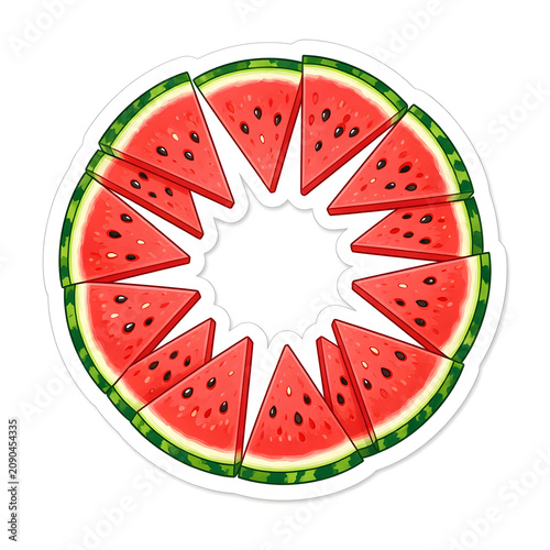 Vibrant Watermelon Slices Arranged in a Circular Ring Composition Isolated on White Background