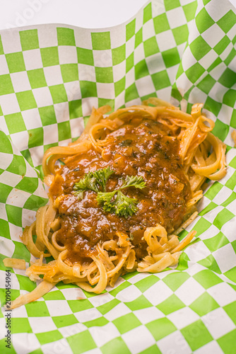 Bild auf Leinwand like pasta mingling with bolognese sauce and fresh tomatoes, finding peace withi