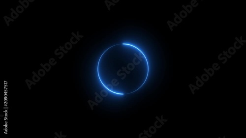 Glowing neon blue circles animated on black background. neon glowing circle frame animation. Futuristic light effect isolated on black.