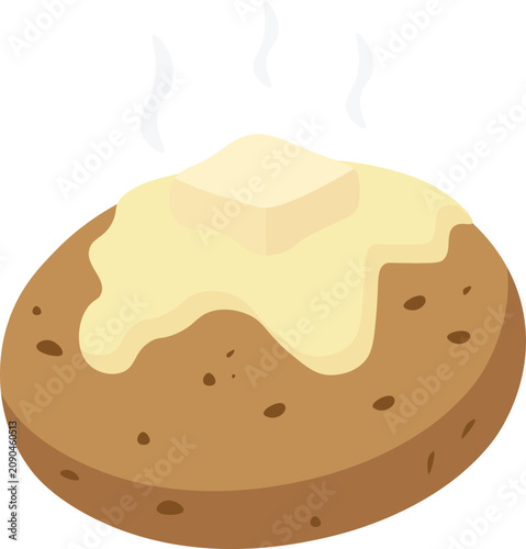 Billede på lærred Vector illustration of a hot, freshly baked potato topped with a melting pat of